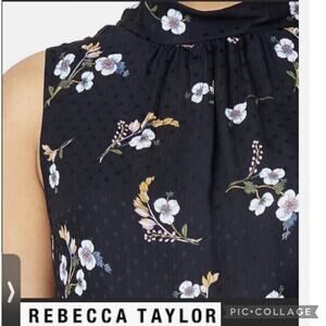 Rebecca Taylor floral silk sleeveless high neck Navy blouse size 6